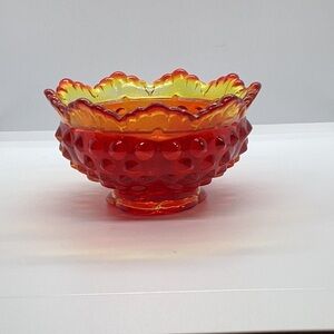 Fenton Amberina hobnail fairy lamp base Uranium Glass.